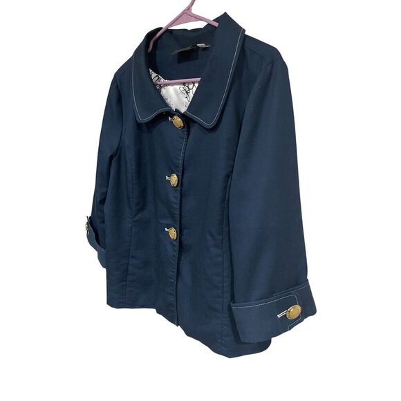 Bob Mackie Wearable Art Navy Blue blazer jacket 3/4 sleeve Size Medium career - Picture 2 of 8